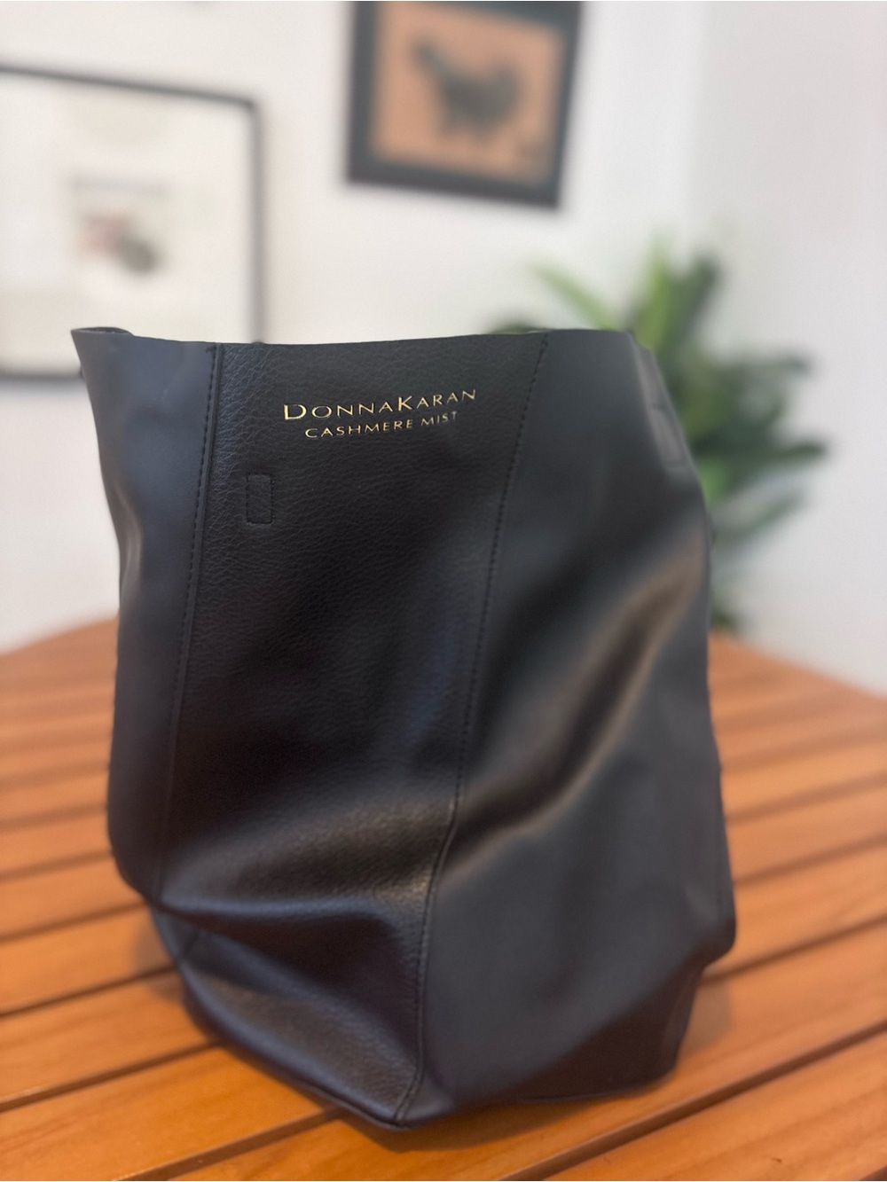Donna Karan Black Leather Toiletry Bag with Gold Logo